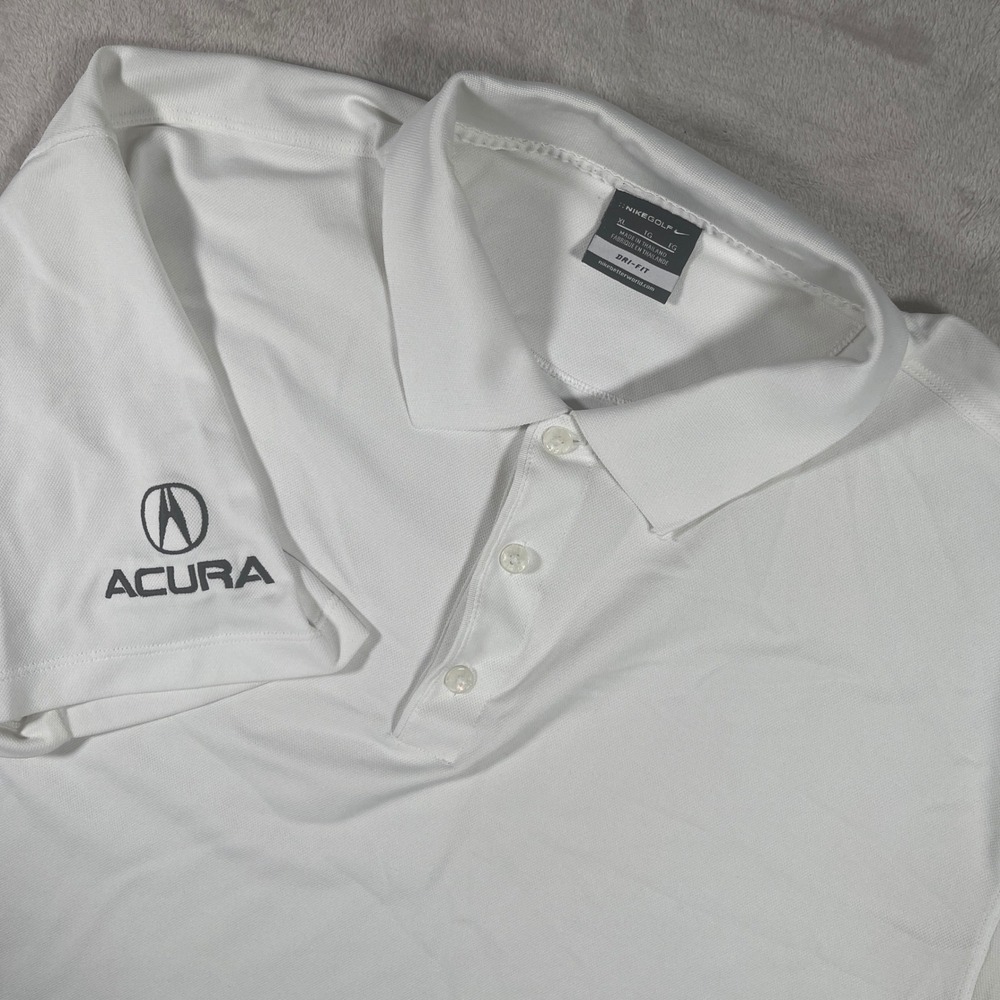 Nike Golf Polo Acura Mens XL White Dri-FIT Short Sleeve Performance Shirt Logo
